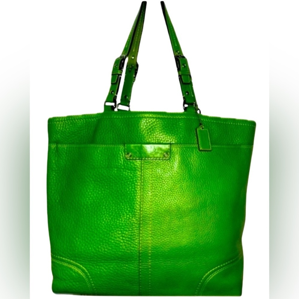 Coach Lime Green Leather Hamilton Shoulder Bag Interior Dark Blue